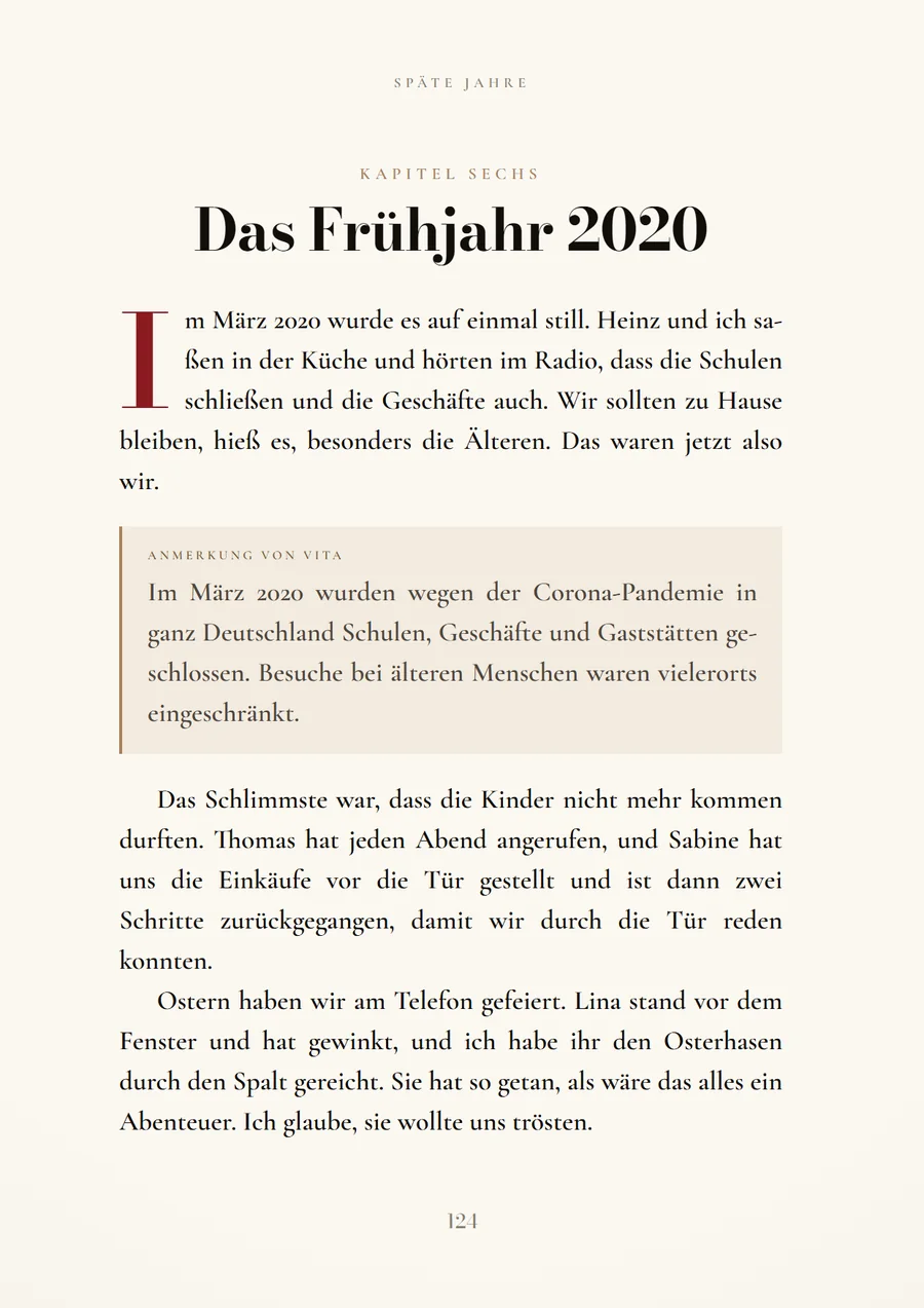 Das Kapitel über das Frühjahr 2020 mit einer Anmerkung von Vita